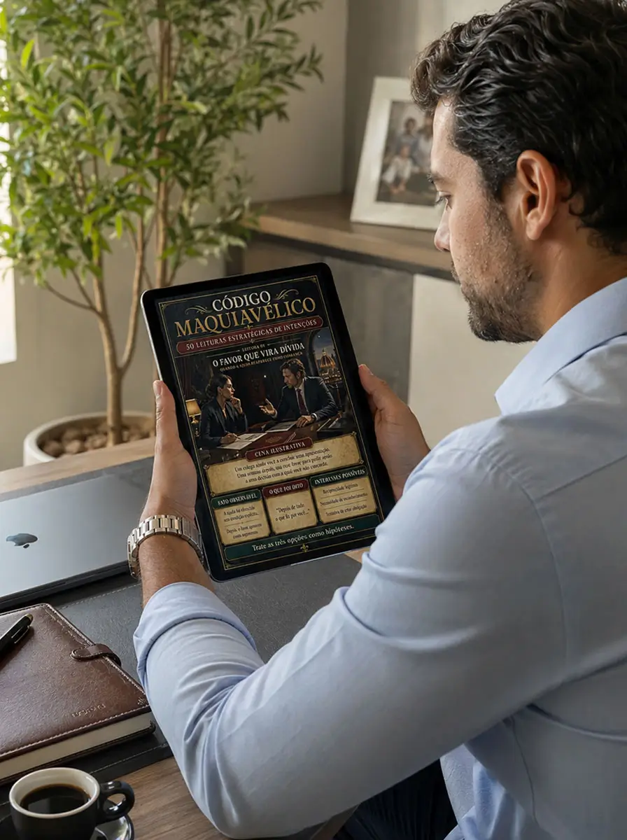 Homem consultando a Leitura 01 do Código Maquiavélico