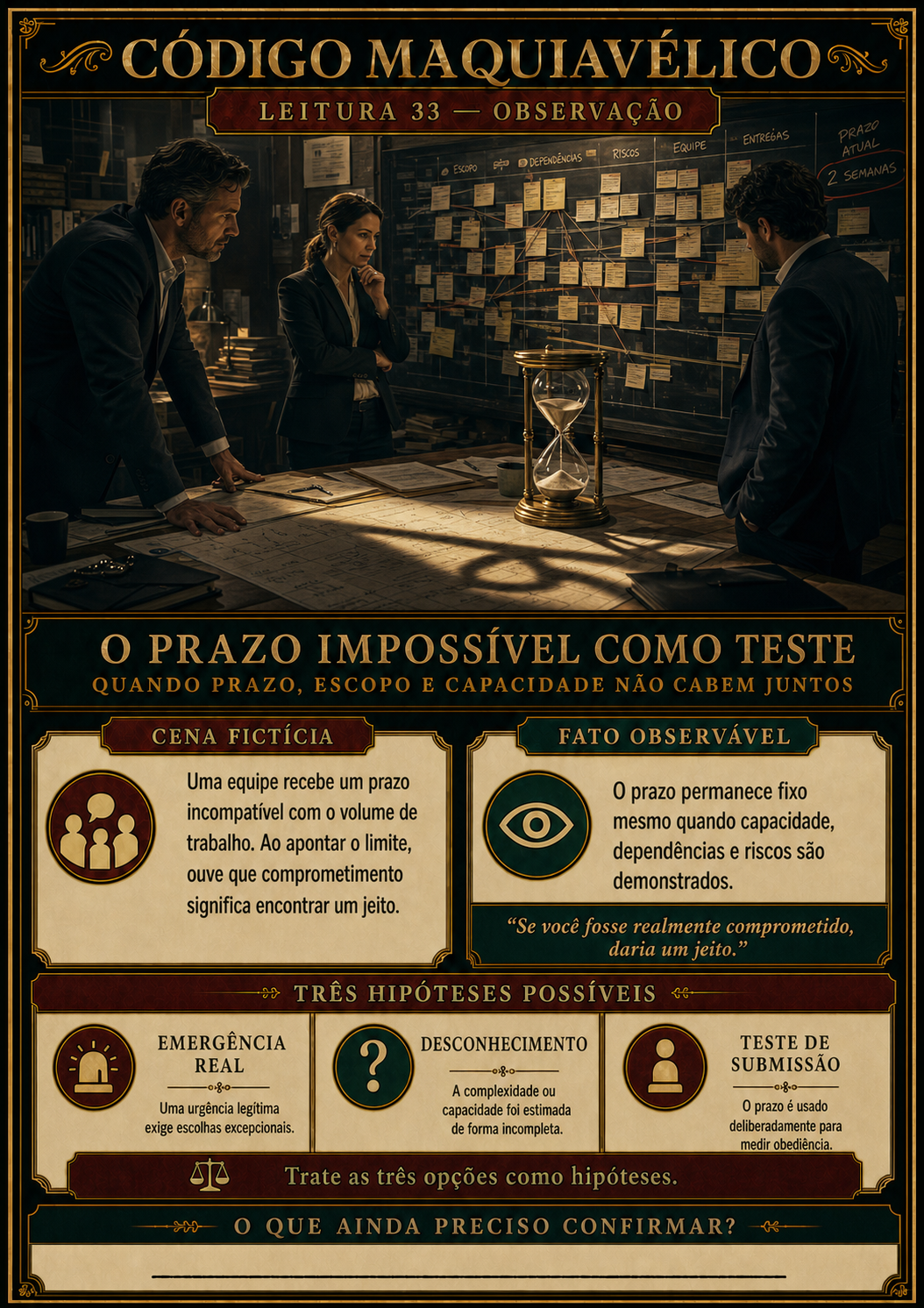 Prévia do Código Maquiavélico — Leitura 33 — O prazo impossível como teste