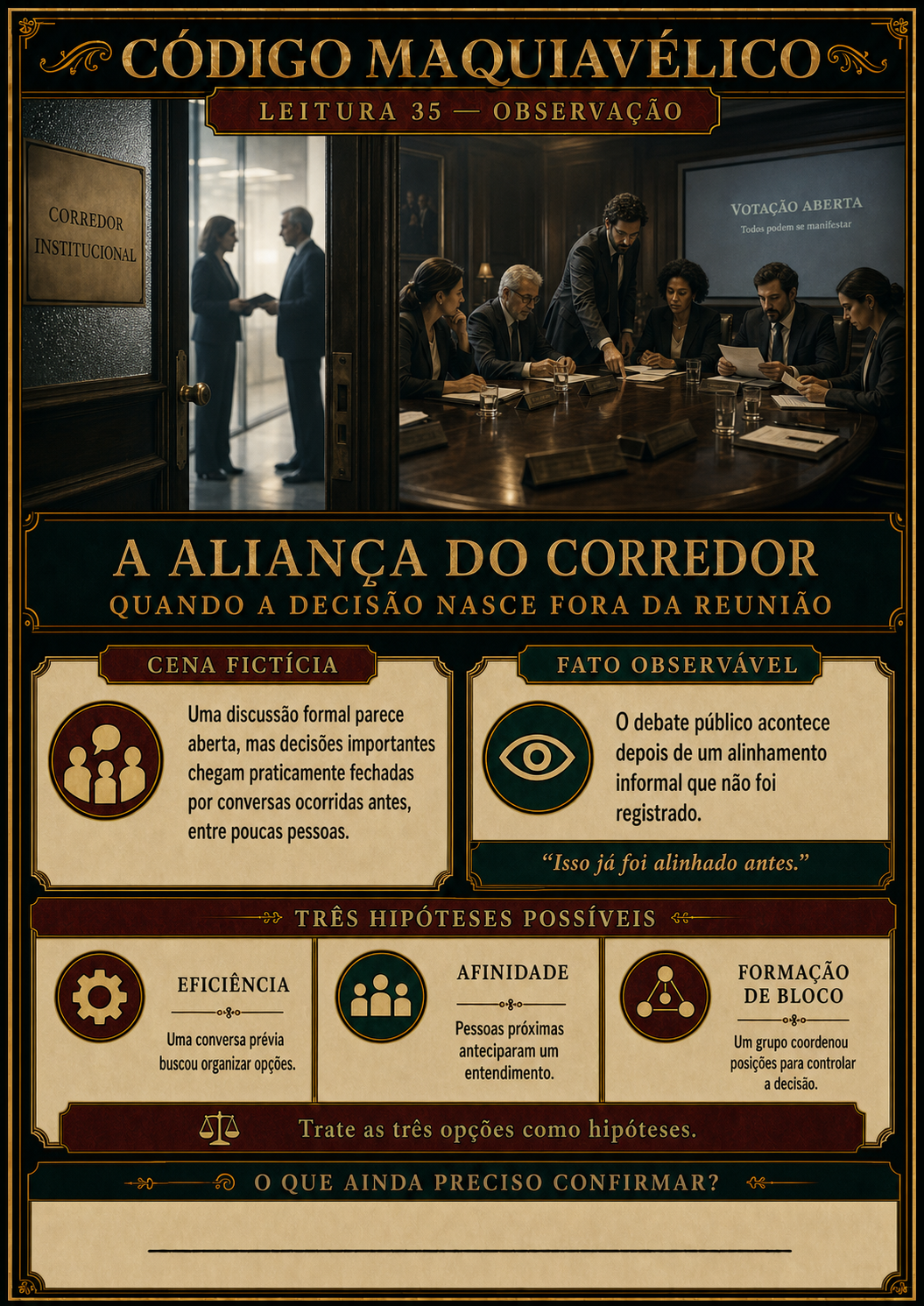Prévia do Código Maquiavélico — Leitura 35 — A aliança do corredor